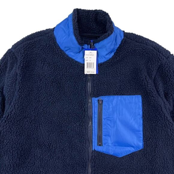 New Pacific & Park Men Navy Teddy Full Zip Jacket Colorblocker Pocket US XL - Picture 7 of 12